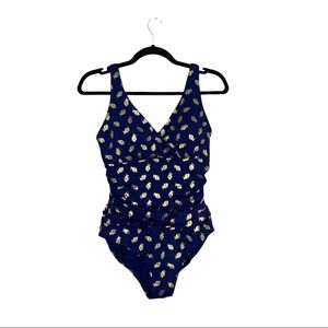 Boden Navy Blue One Piece with Gold Leaves